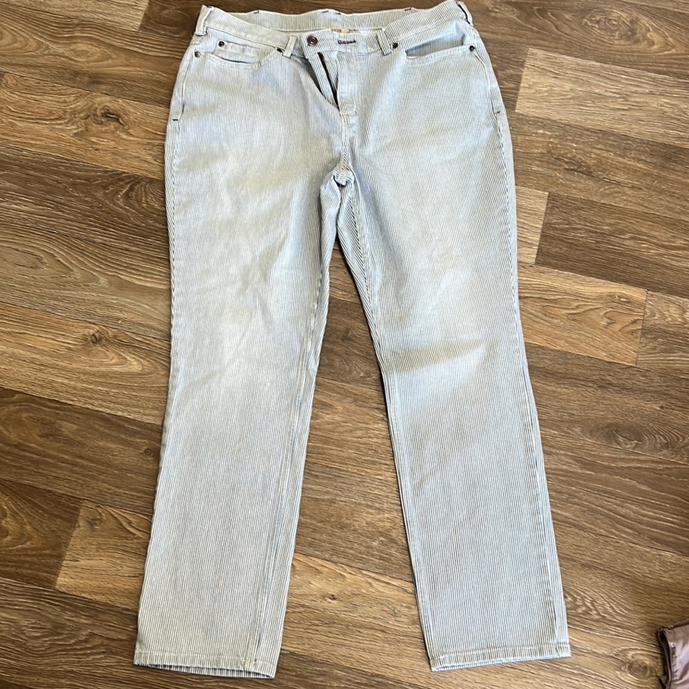 Womens 16 16/31 Duluth Trading Company striped denim pants stretch straight leg